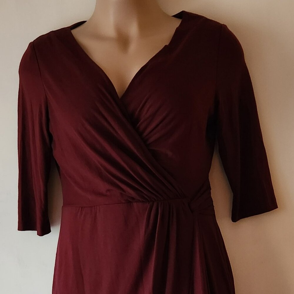 Donna Rico mock wrap dress sz 14 burgundy EUC